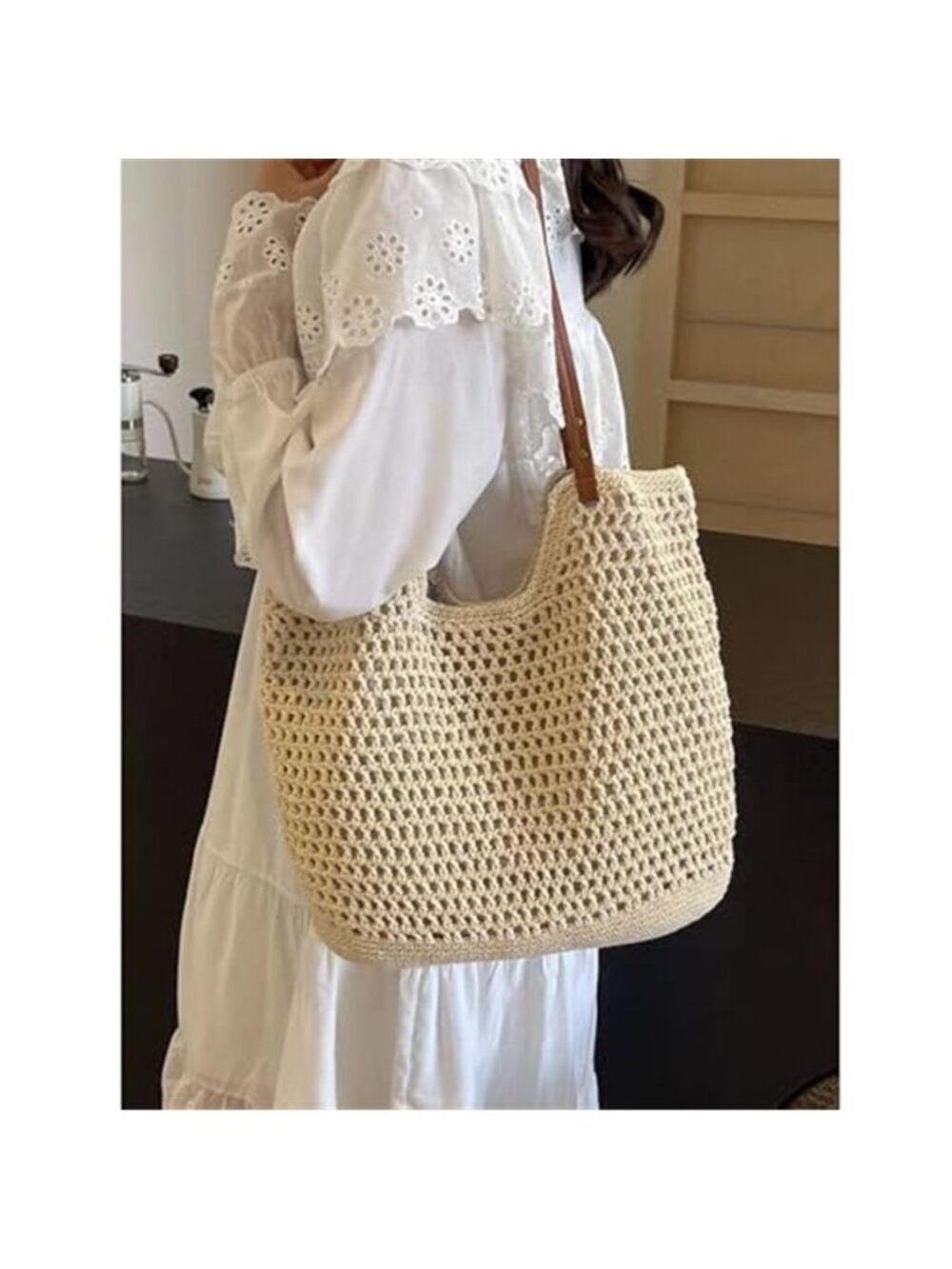Crochet Beach Tote Bag for Vacation,Bohemian Cotton Hobo Shoulder Beach Bag - Picture 2 of 7